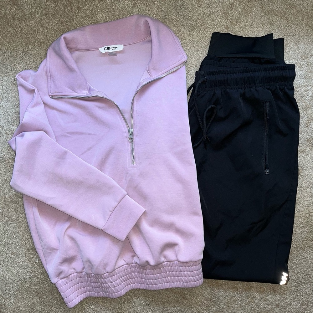 Light purple Quarter-Zip Pullover Sweatshirt & jogger pants